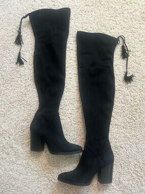 Marc Fisher LTD Black Suede Over-the-Knee Block Heel Boots